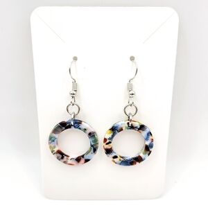 Acrylic Circle Earrings Tropical Print Blue French Hook Dangle Earrings New
